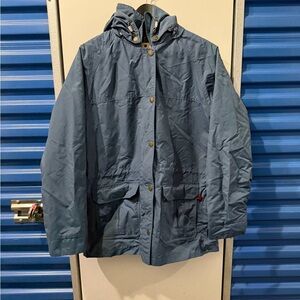 Woolrich Parka Chore Jacket Blanket Lined Womans Hooded Blue Indigo Wool Size L